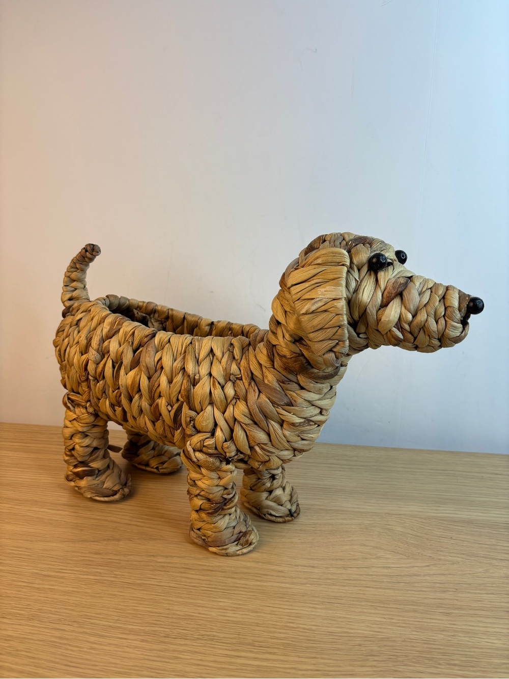 Doxy Dachshund Woven Hyacinth Grass Basket Planter / Storage